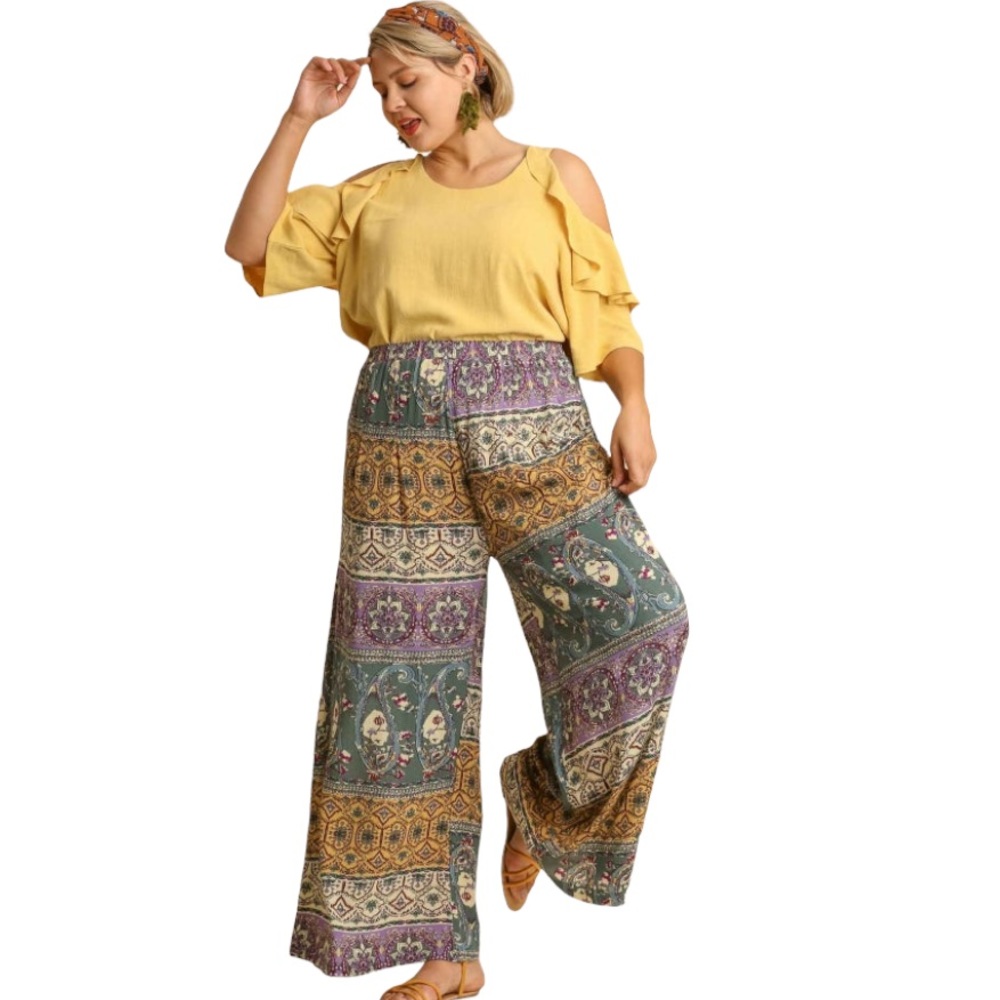 NWT Plus Size Mixed Print Wide Leg Pant